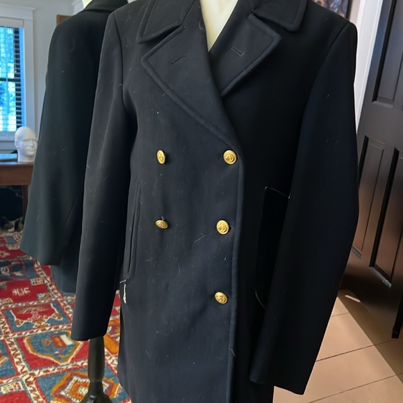 Black Double-Breasted Coat with Gold Buttons - Picture 2 of 11